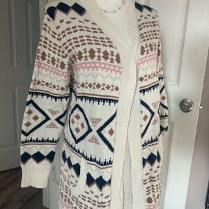 Serra Cream and Navy Geometric Cardigan